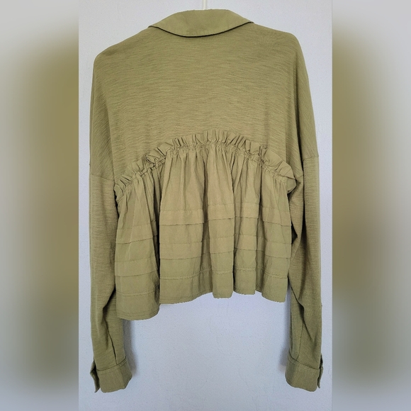 Pilcro Anthropologie 100%Cotton Pullover Long Sleeve Blouse Boho Olive Green S - Picture 8 of 16